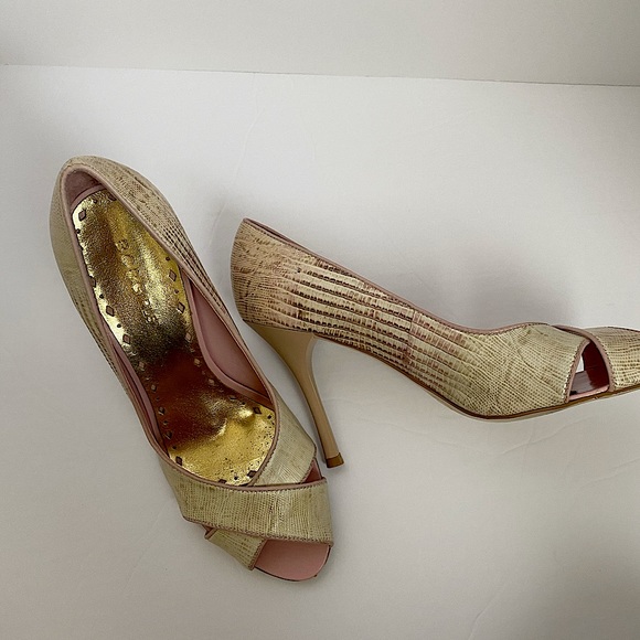 BCBGirls Cream/Pink Snake Print Heels - Picture 8 of 8